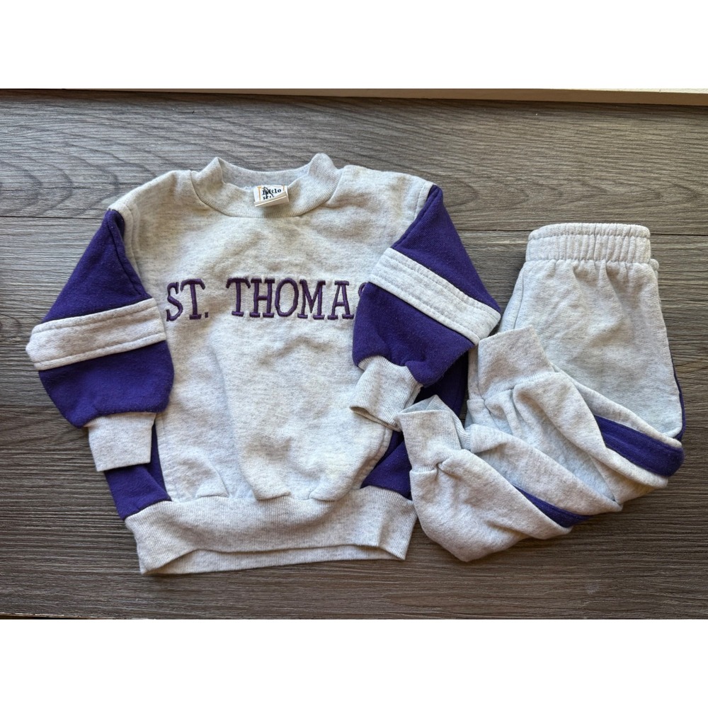 Kids Little King St Thomas Sweatshirt Pants Set Gray Purple‎ 12 Months